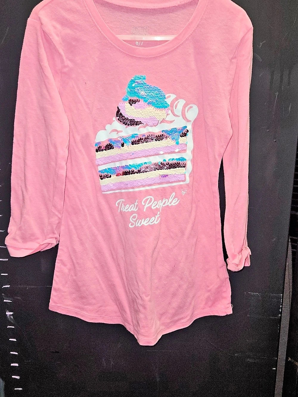 Justice Girls Long Sleeve Sequins Graphic Tee Pink Size 6/7